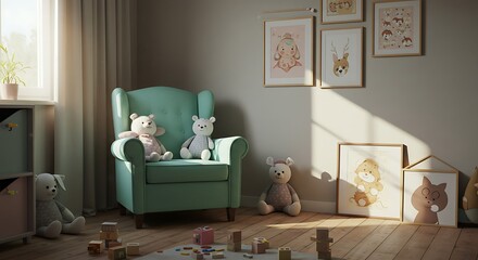 Childrens Room with Chair and Stuffed Animals