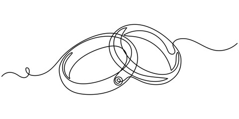 Wedding Ring Continuous Line Icon, Wedding ring line art vector illustration, Wedding Ring Web Banner with Continuous Line Icon, Wedding Ring continuous line drawing with color shapes, Wedding ring.