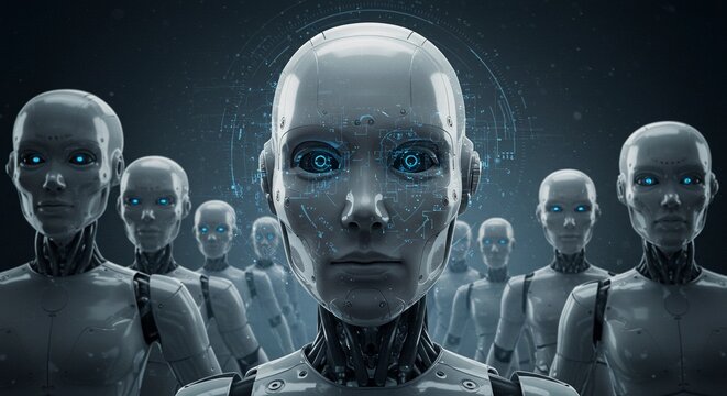 3d render of a human head with futuristic background, ai robots