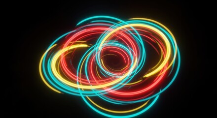 Colorful light trails creating dynamic patterns against a dark background  