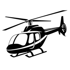 Black and white silhouette depiction of a sleek and modern helicopter