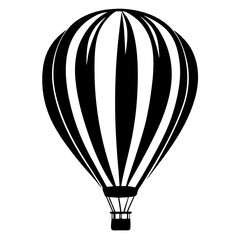 Obraz premium Black and white hot air balloon with basket taking flight upwards