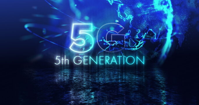 Image of spinning globe over 5g text