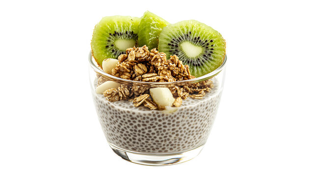 Healthy breakfast. chia pudding with kiwi and granol