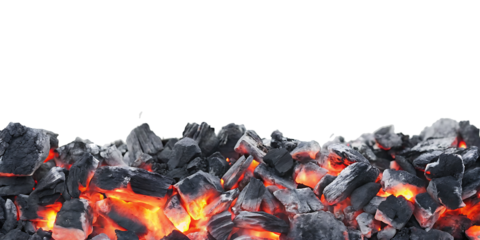 smoldering burning coals isolated on white background PNG. GENERATIVE AI