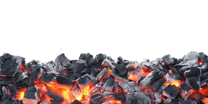 smoldering burning coals isolated on white background PNG. GENERATIVE AI