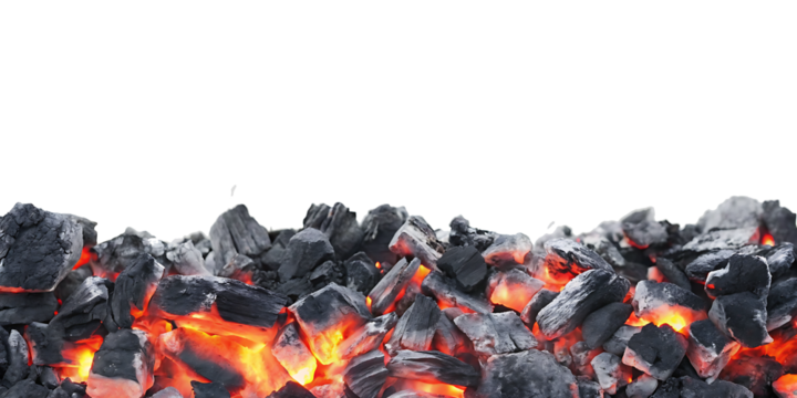 smoldering burning coals isolated on white background PNG. GENERATIVE AI - Powered by Adobe