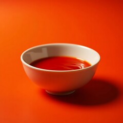 Lustrous Red Sauce in a White Ceramic Bowl on a Burnt Orange Gradient Background &ndash; High-Contrast Food Photography with Glossy Texture and Warm, Inviting Tones