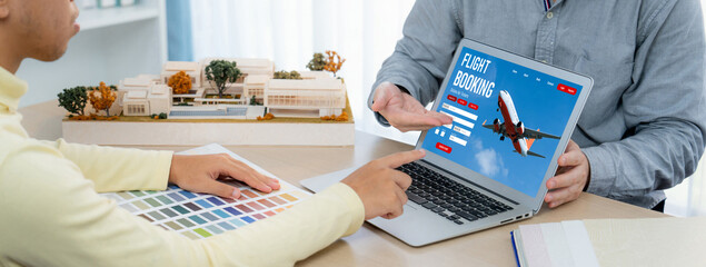 Online flight booking website provide brisk reservation system . Travel technology concept .