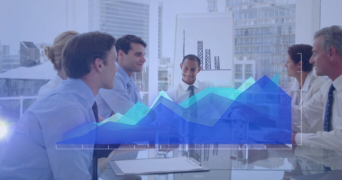 Image of data processing over diverse business people shaking hands - Powered by Adobe