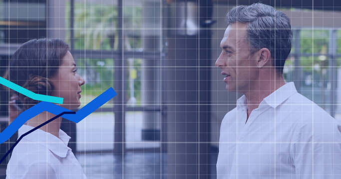 Image of data processing over diverse business people shaking hands