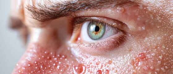 Close-up view of skin showing signs of inflammation, including red rashes, bumpy textures, and the presence of small blisters or lesions.