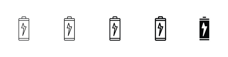 Set of 5 pixel perfect battery icon with 1 unexpanded, 1 silhouette, battery icon, representing power level, energy status, and charging in a sleek vector format