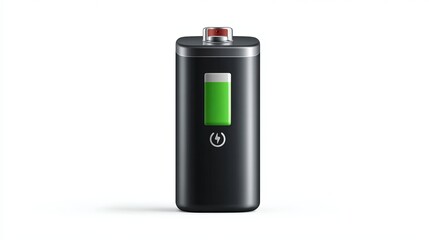 Fully charged battery icon Realistic 3D vector illustration of full energy accumulator isolated on white background