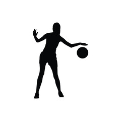 Female basketball player holding ball with one hand silhouette