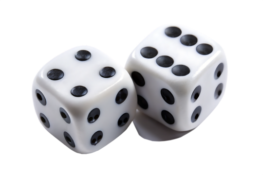 two dices with black dots isolated on white background PNG. GENERATIVE AI