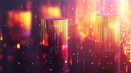 D artistic model of quantum computing process with particles interacting at molecular level