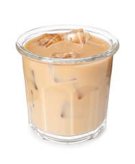 Tasty iced coffee in glass isolated on white