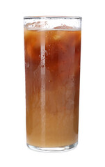 Tasty iced coffee in glass isolated on white