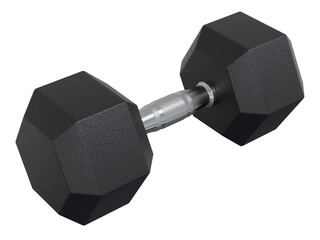 Blank Hex Dumbbell, weightlifting gym equipment, side view. Png clipart isolated on transparent background