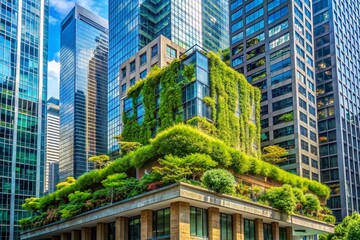 Fototapeta premium Green Roof Urban Oasis: Sustainable Architecture Amidst Cityscape