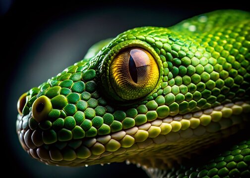 Green Python Snake Eye Macro Silhouette - Reptile Pupil Detail