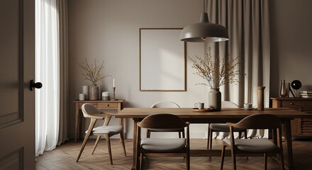 Fototapeta premium Dining Room Interior with Wooden Furniture