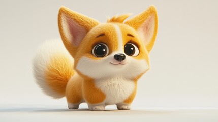Fototapeta premium A chunky corgi standing alert with detailed fur and big eyes, isolated on a white background with clear lighting.
