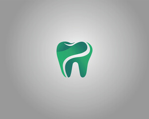 Green Gradient Dental Tooth Logo Design Elegant Vector Template.