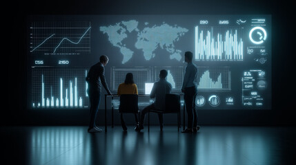 Data Analysis Team Reviewing Projected Business Analytics Dashboard