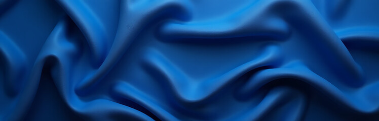 Obraz premium Soft navy blue fabric background features beautiful wavy folds and a large, clean area for text or graphic placement in web banners._00002_