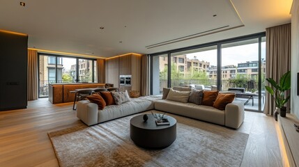 Fototapeta premium Luxurious Apartment with City Views: Modern Interior Design