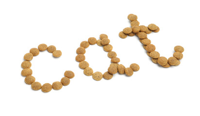 Word Cat made of dry pet food isolated on white
