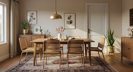 Dining Room Interior with Table and Chairs