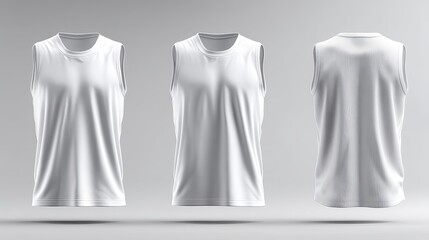 Sleeveless white jersey mockup 3D illustration of basketballstyle tank top isolated