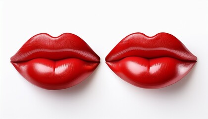 a pair of glossy red lips slightly puckered isolated on white background