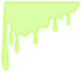 Green toxic liquid leaking and forming irregular flowing drops.
