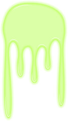 Toxic green liquid forming an uneven stain with a dripping effect.