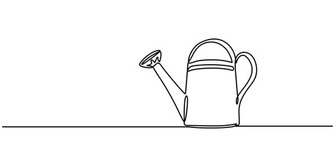 Watering can icon drawn with one line. Black outline of a watering can made with a single continuous line, Watering can, drawn with continuous line in minimalism, abstract, concept of garden, watering