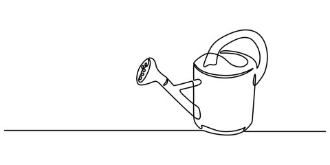 Watering can icon drawn with one line. Black outline of a watering can made with a single continuous line, Watering can, drawn with continuous line in minimalism, abstract, concept of garden, watering