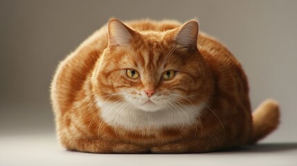 Obraz premium Chubby cat sitting like a loaf, looking proud and slightly smug. Realistic 3D fur and soft white light give depth and texture.