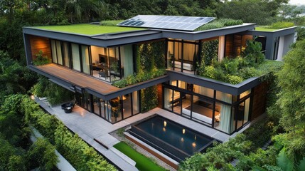 Fototapeta premium Eco-Friendly Modern Villa: A Luxurious Green Haven