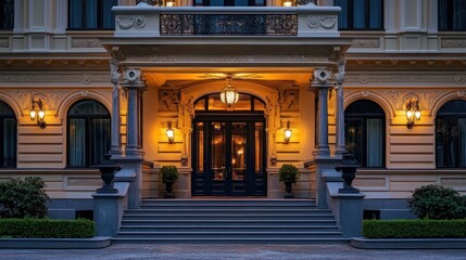 Naklejka premium Grand Mansion Entrance at Night