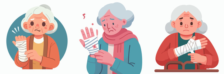 senior people vector set on wrist