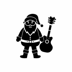 creative Silhouette Santa with Guitar Icon Vector Illustration 