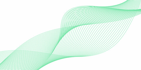 Vector illustration of flowing curved lines in green color. Evenly spaced, parallel lines intersect and overlap to form a wave-like pattern on a white background. Clean and minimal abstract design.”