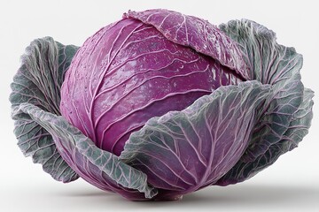 Obraz premium Purple cabbage with vibrant leaves resting on a clean surface showcasing its unique texture and color
