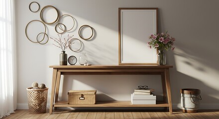 Wooden Console Table with Decor