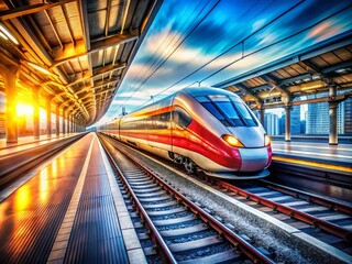 Obraz premium High-Speed Train Blurred Motion Macro Photography - Railway Station