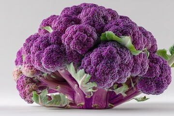 Fresh purple cauliflower with vibrant colors displayed against a plain background
